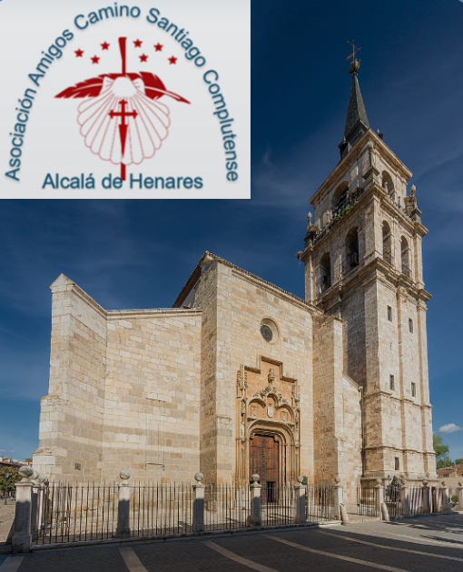 Catedral Magistral de Alcalá de Henares junto al emblema de la Asociación